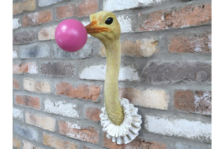 Ostrich Wall Art Sculpture with Pink Bubblegum Resin – Decorative Home & Office Wall Decor