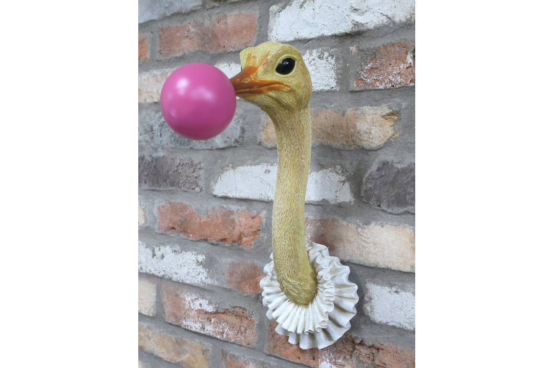 Ostrich Wall Art Sculpture with Pink Bubblegum Resin – Decorative Home & Office Wall Decor