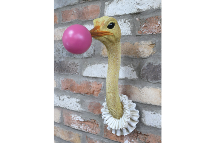 Ostrich Wall Art Sculpture with Pink Bubblegum Resin – Decorative Home & Office Wall Decor