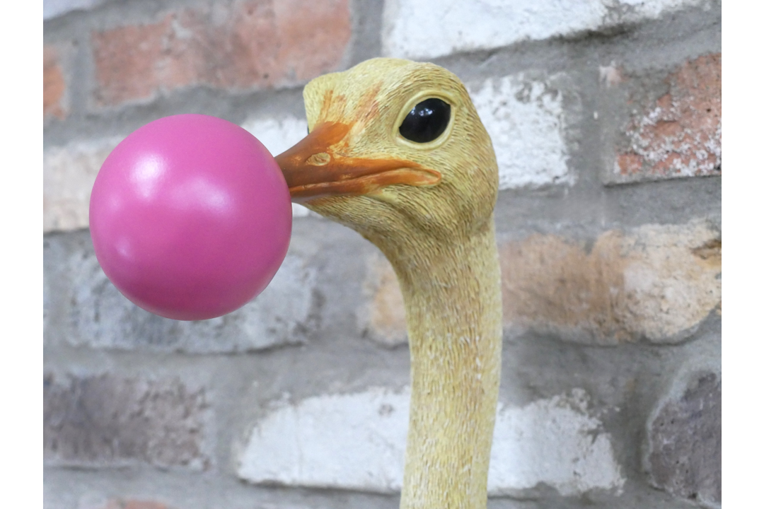 Ostrich Wall Art Sculpture with Pink Bubblegum Resin – Decorative Home & Office Wall Decor