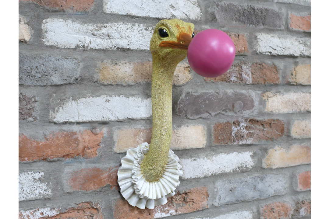 Ostrich Wall Art Sculpture with Pink Bubblegum Resin – Decorative Home & Office Wall Decor