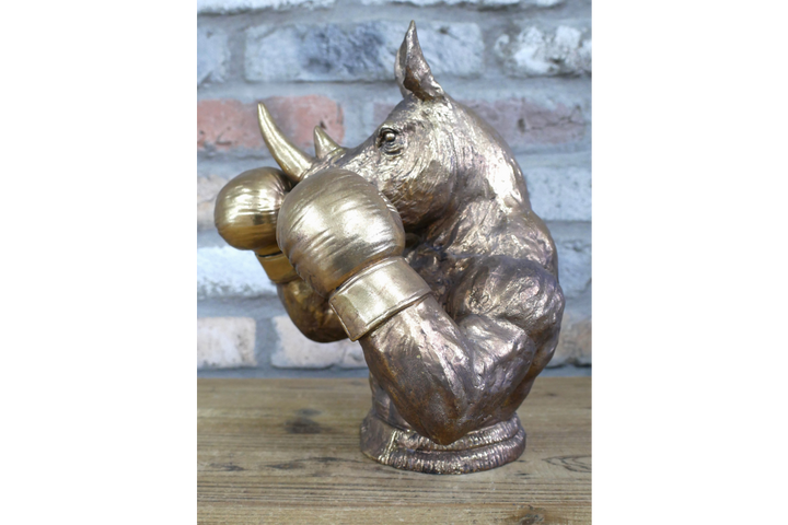 Antique Gold Finish Frenchie & Rhino Boxer Resin Sculpture – Luxury Animal Home Decor Ornament