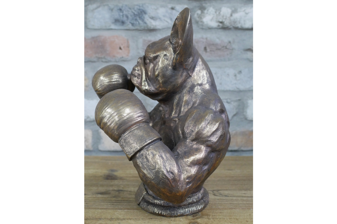 Antique Gold Finish Frenchie & Rhino Boxer Resin Sculpture – Luxury Animal Home Decor Ornament