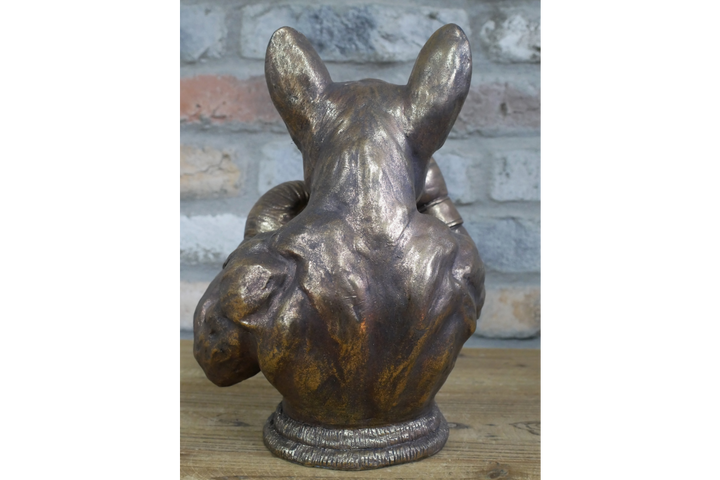 Antique Gold Finish Frenchie & Rhino Boxer Resin Sculpture – Luxury Animal Home Decor Ornament