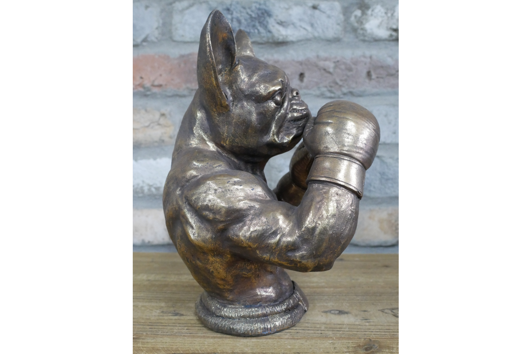 Antique Gold Finish Frenchie & Rhino Boxer Resin Sculpture – Luxury Animal Home Decor Ornament