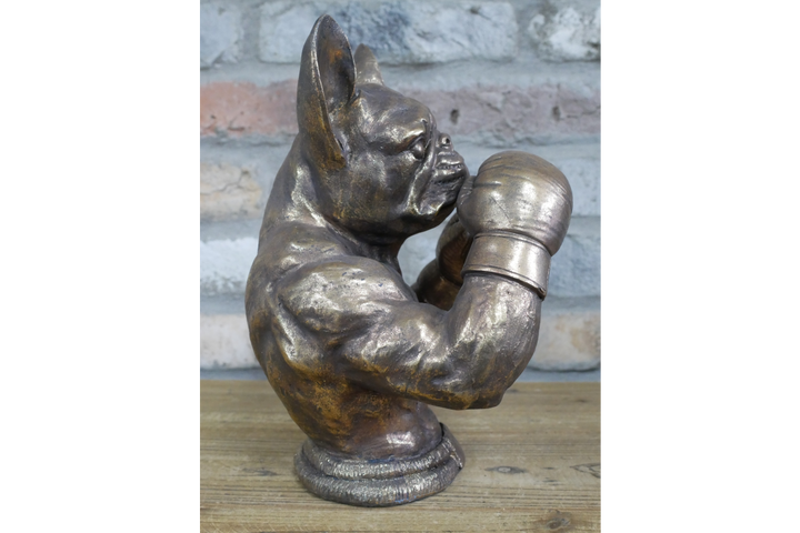 Antique Gold Finish Frenchie & Rhino Boxer Resin Sculpture – Luxury Animal Home Decor Ornament