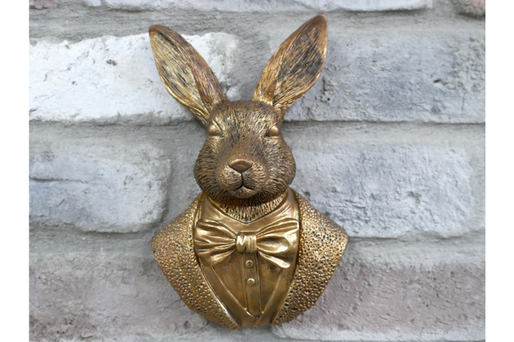 Bronze Finish Rabbit in suit Wall Art Resin Sculpture – Decorative Home Wall Ornament