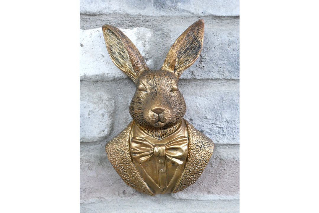 Bronze Finish Rabbit in suit Wall Art Resin Sculpture – Decorative Home Wall Ornament
