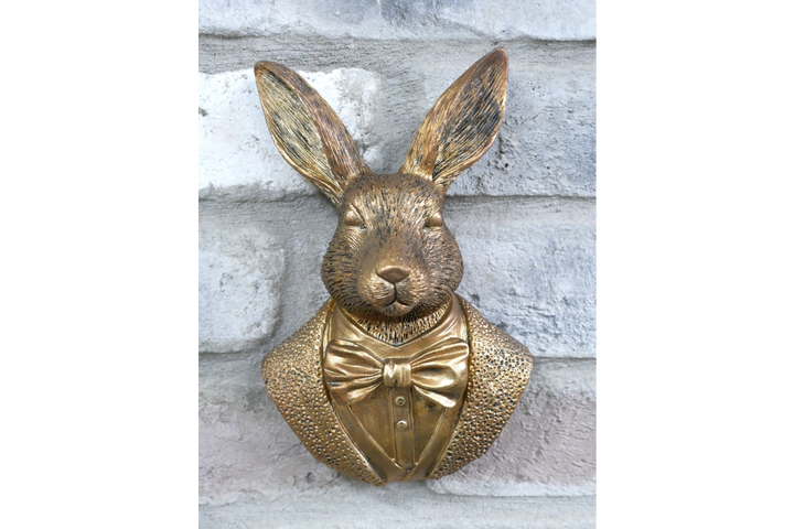 Bronze Finish Rabbit in suit Wall Art Resin Sculpture – Decorative Home Wall Ornament