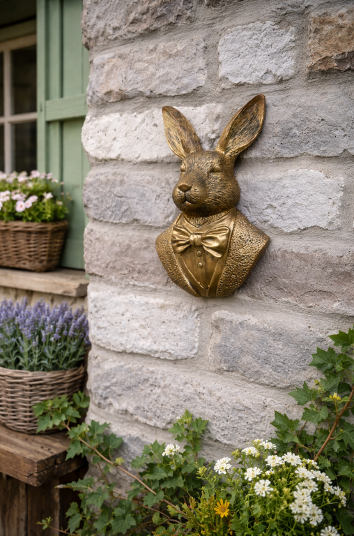 Bronze Finish Rabbit in suit Wall Art Resin Sculpture – Decorative Home Wall Ornament