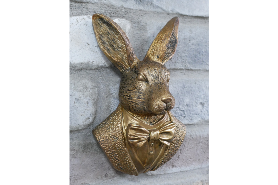 Bronze Finish Rabbit in suit Wall Art Resin Sculpture – Decorative Home Wall Ornament