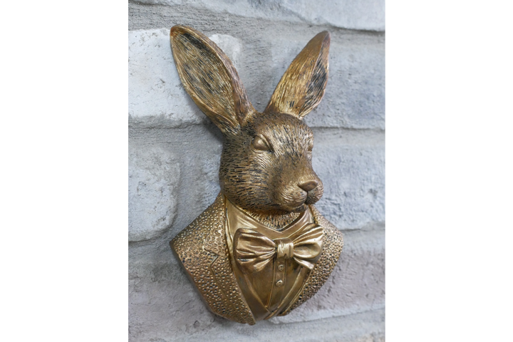 Bronze Finish Rabbit in suit Wall Art Resin Sculpture – Decorative Home Wall Ornament