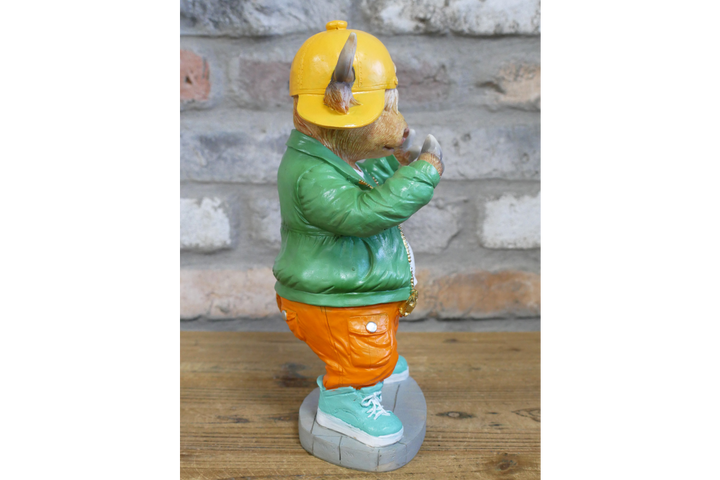 Cool Bubble Gum Cow Statue with Lion Puffer Jacket–Colorful Resin Animal Figurine Home Decor