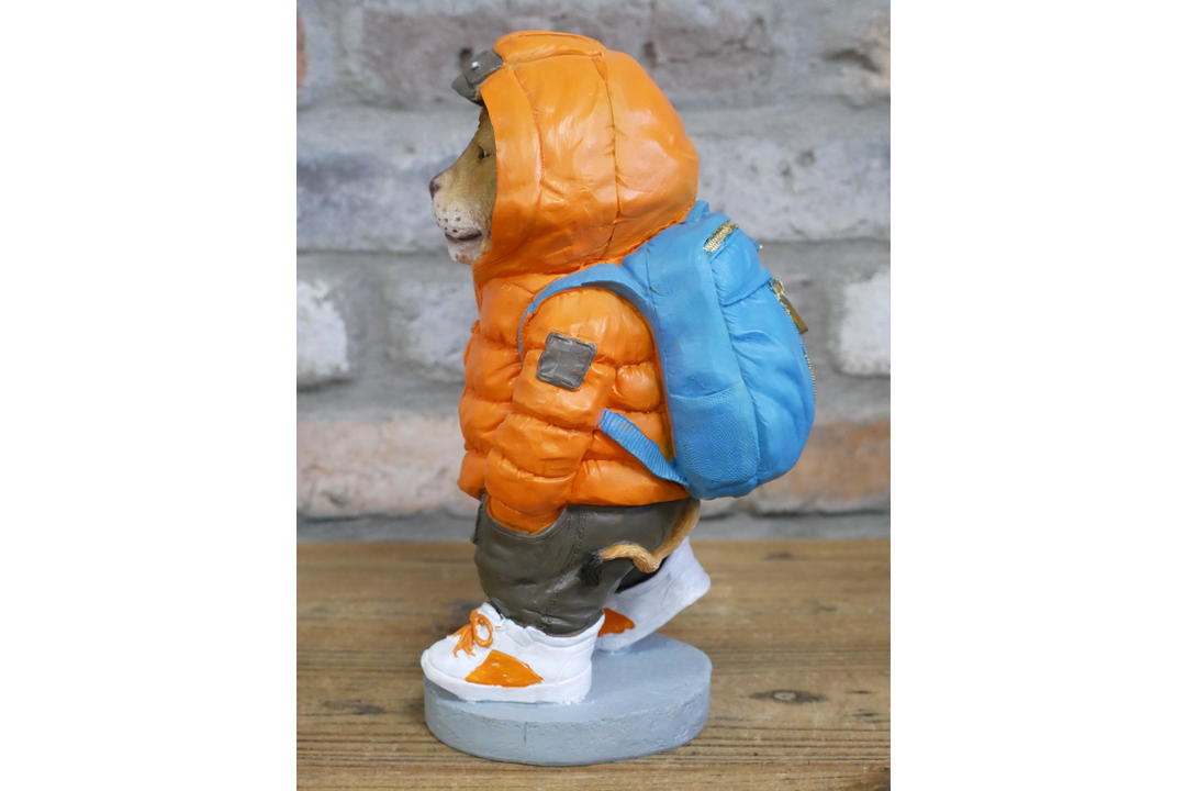 Cool Bubble Gum Cow Statue with Lion Puffer Jacket–Colorful Resin Animal Figurine Home Decor