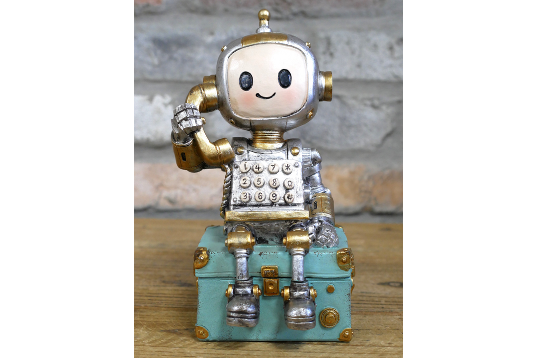 Cute Resin Robot Statue Sitting & Standing – Decorative Figurine with Secret Storage Compartment