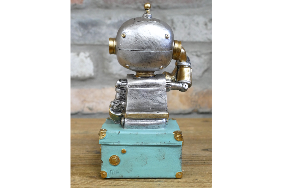 Cute Resin Robot Statue Sitting & Standing – Decorative Figurine with Secret Storage Compartment