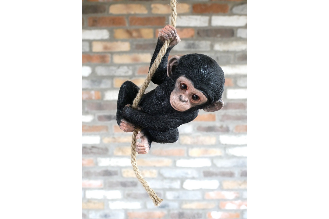 Monkey Eating Banana with Baby and baby monkey on a rope Hanging Resin Garden decorative Ornament