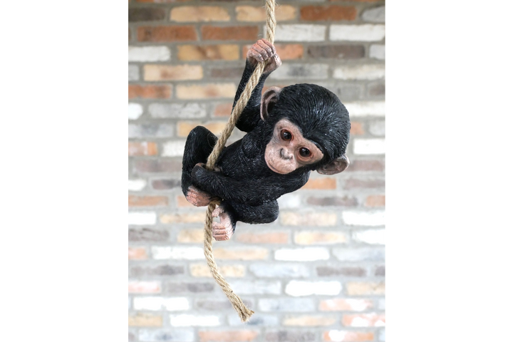 Monkey Eating Banana with Baby and baby monkey on a rope Hanging Resin Garden decorative Ornament