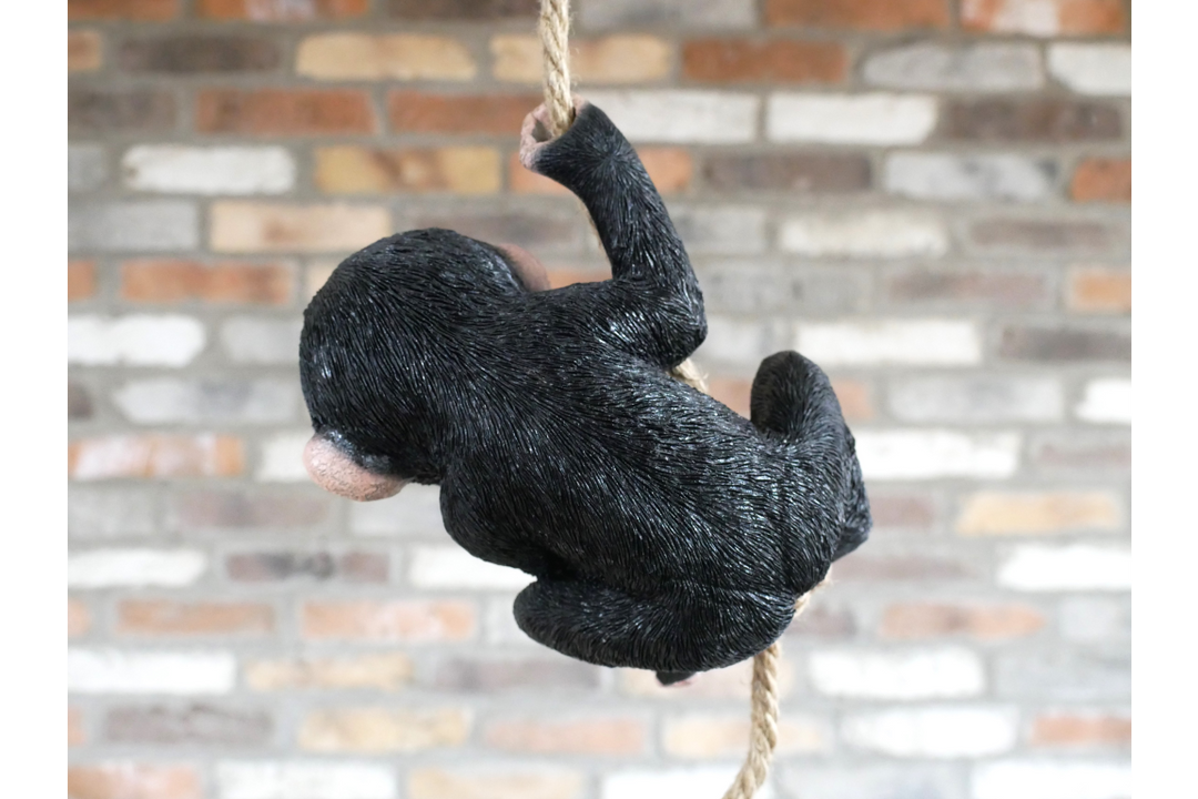 Monkey Eating Banana with Baby and baby monkey on a rope Hanging Resin Garden decorative Ornament