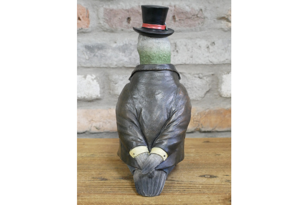 Gentleman Pigeon Figurine Wearing Suit and Hat – Decorative Resin Bird Home Decor