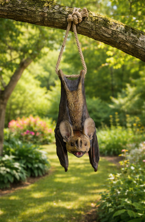 Hanging Bat Garden Ornament with Rope – Resin Outdoor Decor