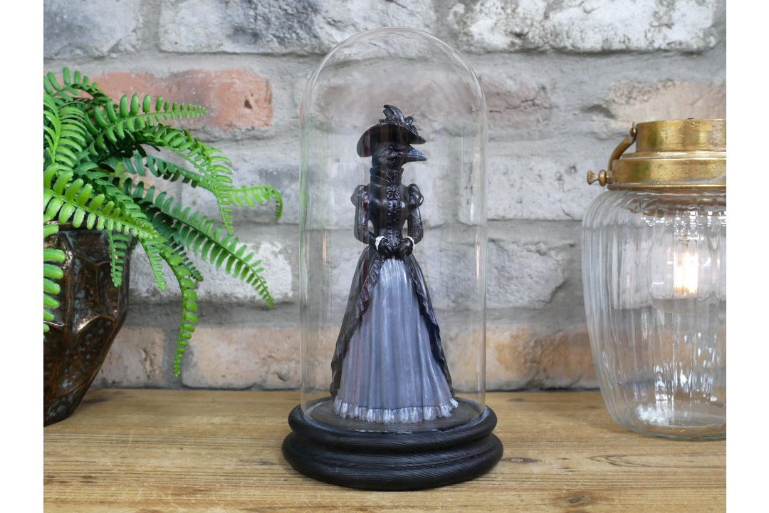 Crow Lady & Crow Gentleman in Glass Dome – Gothic Decorative Collectible Display Set