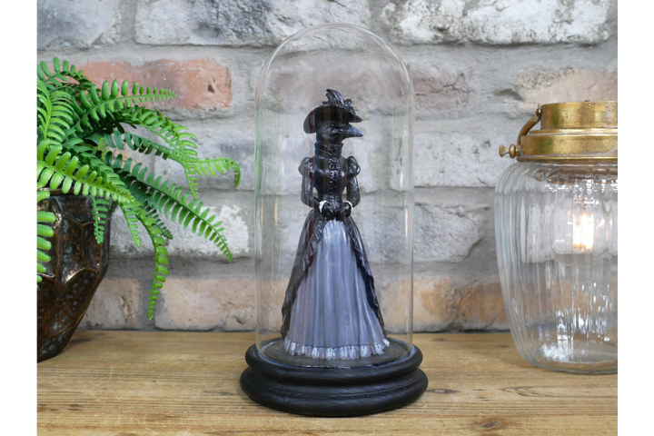 Crow Lady & Crow Gentleman in Glass Dome – Gothic Decorative Collectible Display Set