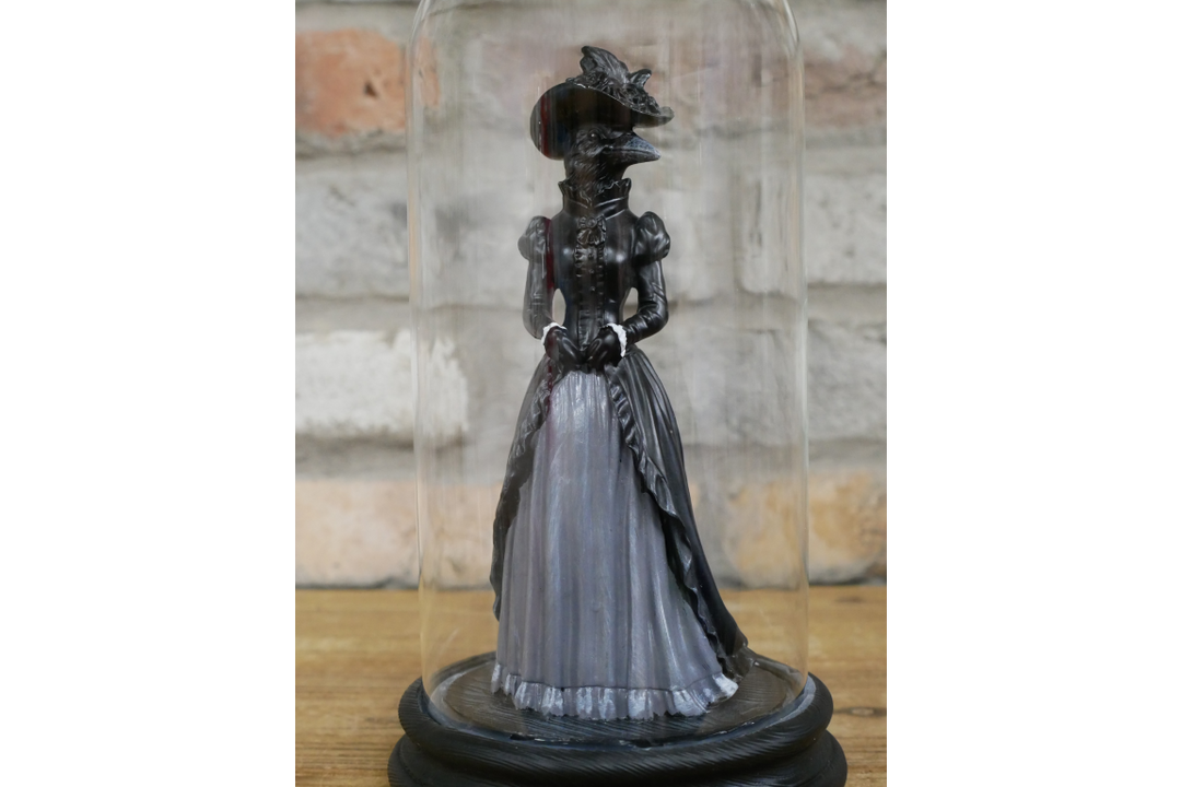 Crow Lady & Crow Gentleman in Glass Dome – Gothic Decorative Collectible Display Set