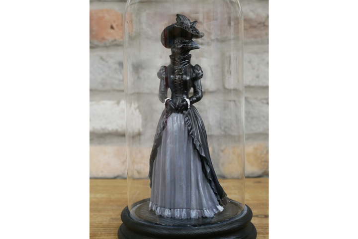 Crow Lady & Crow Gentleman in Glass Dome – Gothic Decorative Collectible Display Set