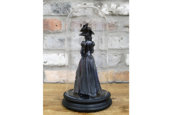 Crow Lady & Crow Gentleman in Glass Dome – Gothic Decorative Collectible Display Set