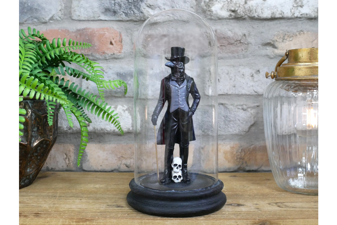 Crow Lady & Crow Gentleman in Glass Dome – Gothic Decorative Collectible Display Set
