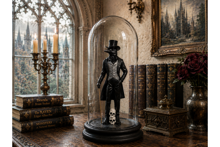 Crow Lady & Crow Gentleman in Glass Dome – Gothic Decorative Collectible Display Set