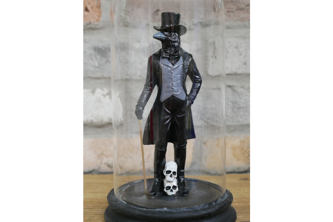 Crow Lady & Crow Gentleman in Glass Dome – Gothic Decorative Collectible Display Set
