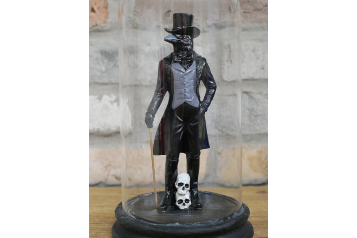 Crow Lady & Crow Gentleman in Glass Dome – Gothic Decorative Collectible Display Set