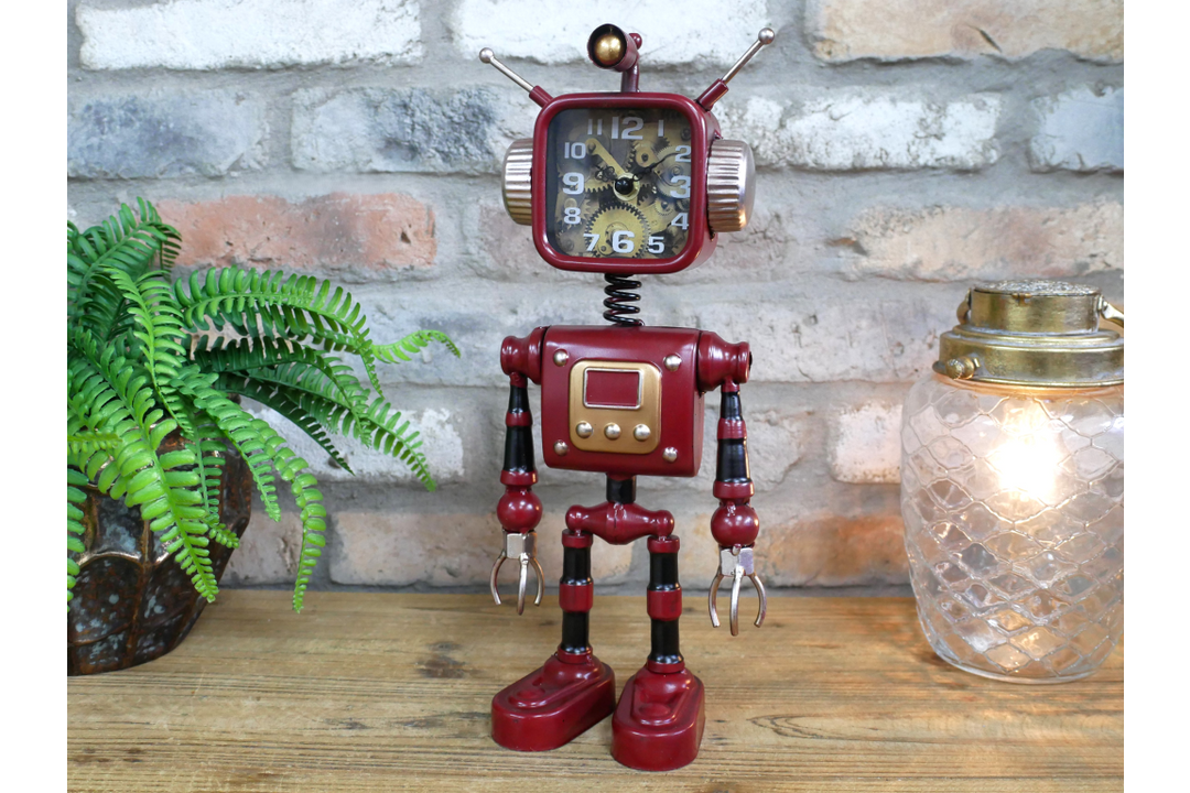 Robot Style Decorative Clock – Blue & Red Retro Robot Table Clock