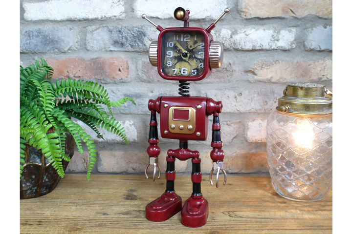 Robot Style Decorative Clock – Blue & Red Retro Robot Table Clock
