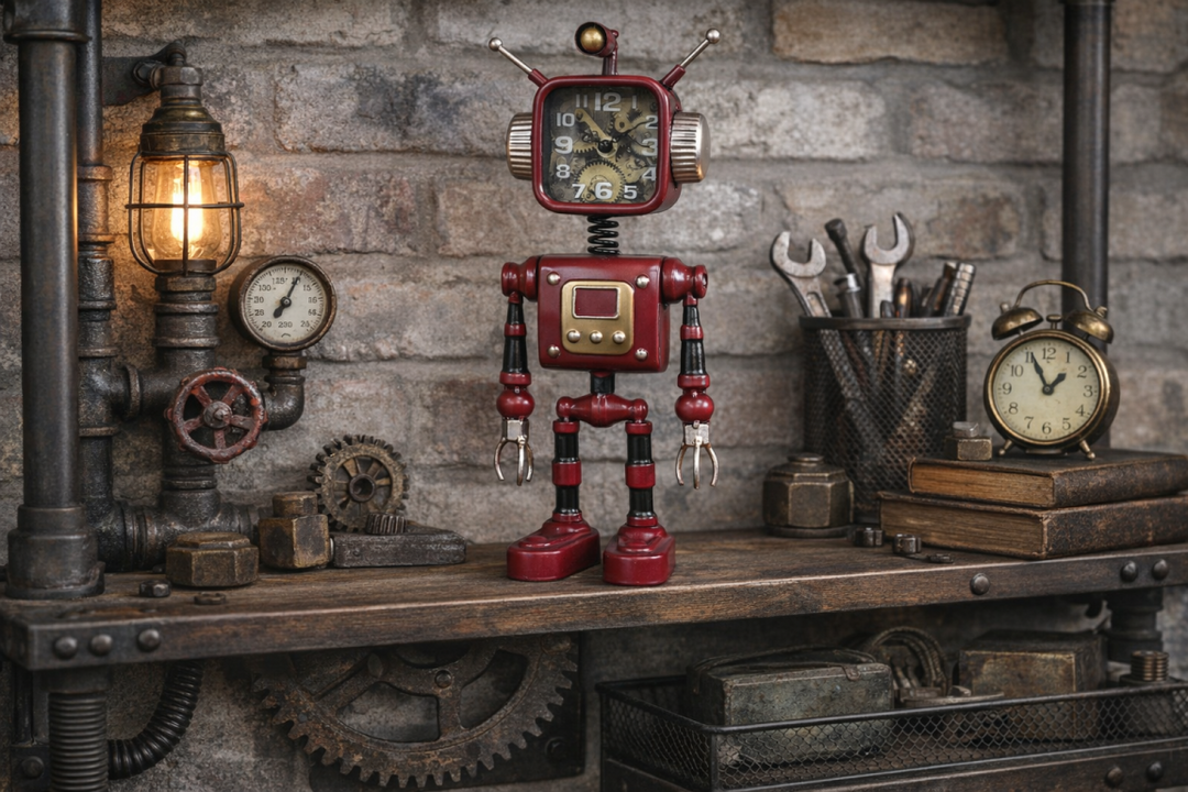 Robot Style Decorative Clock – Blue & Red Retro Robot Table Clock