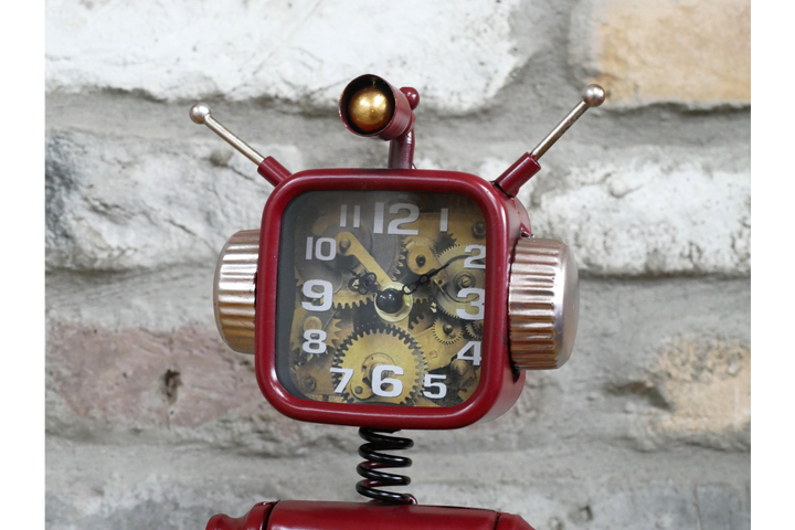 Robot Style Decorative Clock – Blue & Red Retro Robot Table Clock