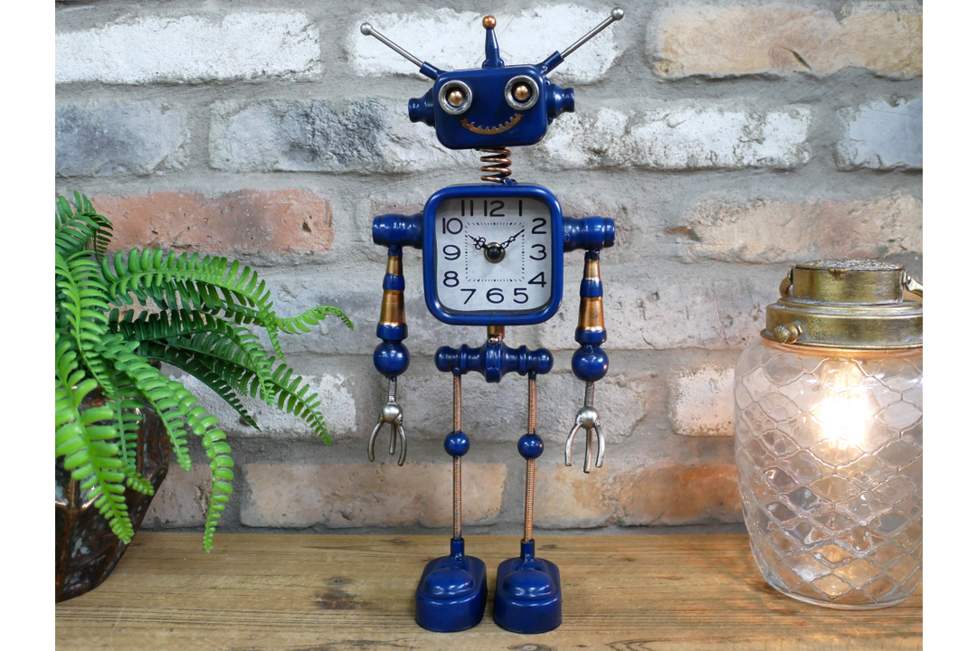 Robot Style Decorative Clock – Blue & Red Retro Robot Table Clock