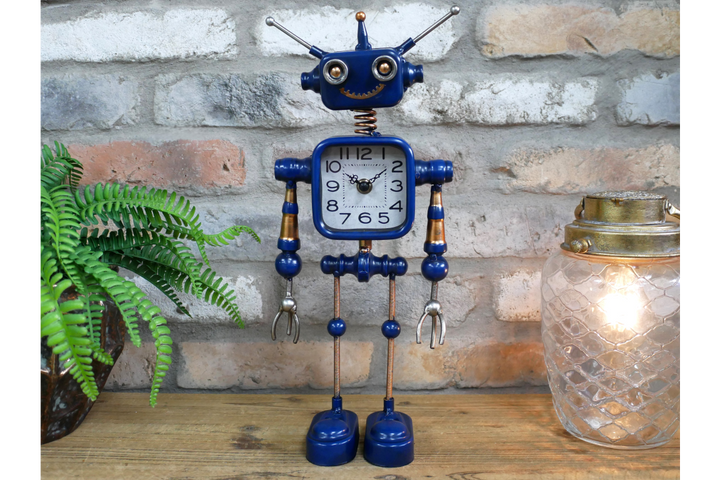 Robot Style Decorative Clock – Blue & Red Retro Robot Table Clock