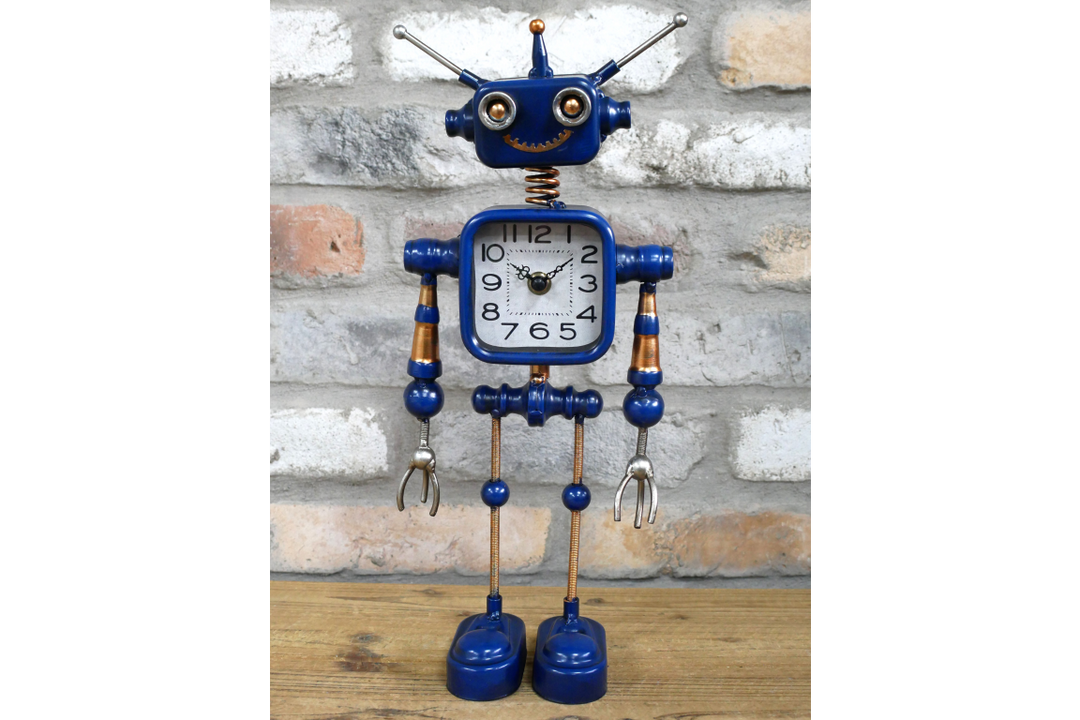 Robot Style Decorative Clock – Blue & Red Retro Robot Table Clock