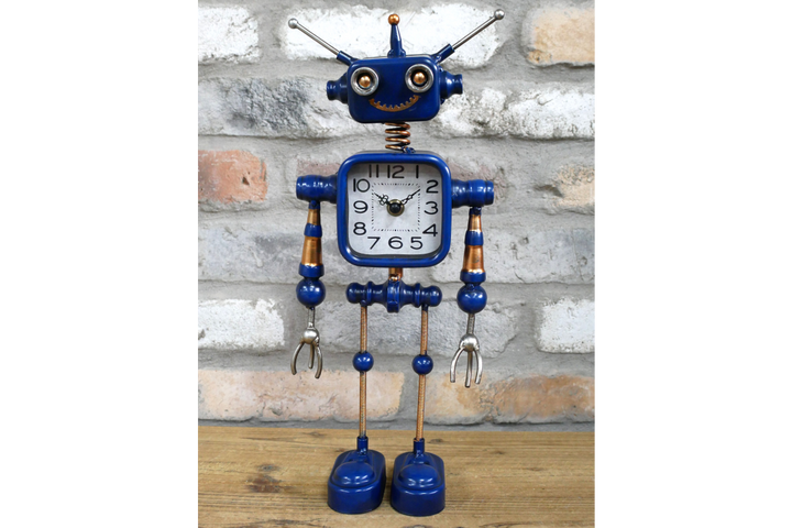Robot Style Decorative Clock – Blue & Red Retro Robot Table Clock