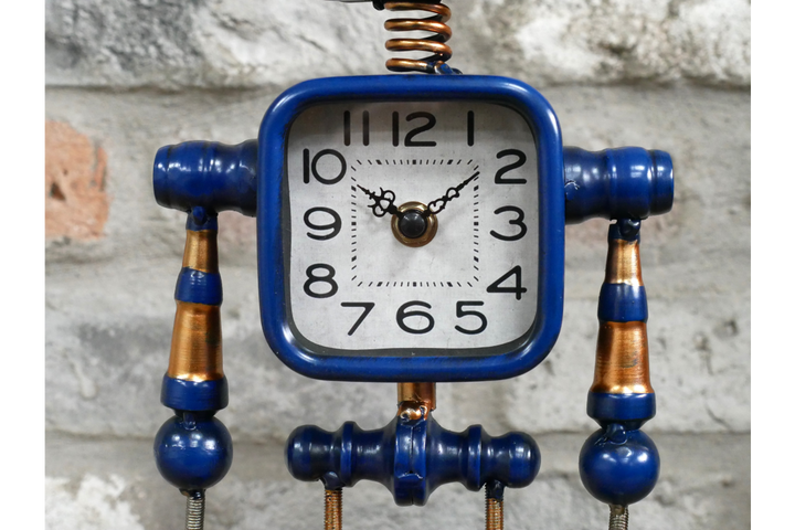 Robot Style Decorative Clock – Blue & Red Retro Robot Table Clock