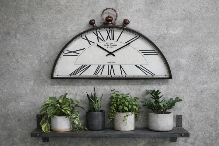 Half Round Decorative Wall Clock | Unique Semi-Circular Timepiece for Home & Office