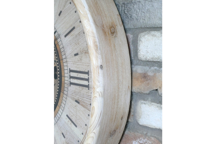 White & Gold Pine Wood Cog Wall Clock with Roman Numerals – Large Statement Décor Timepiece