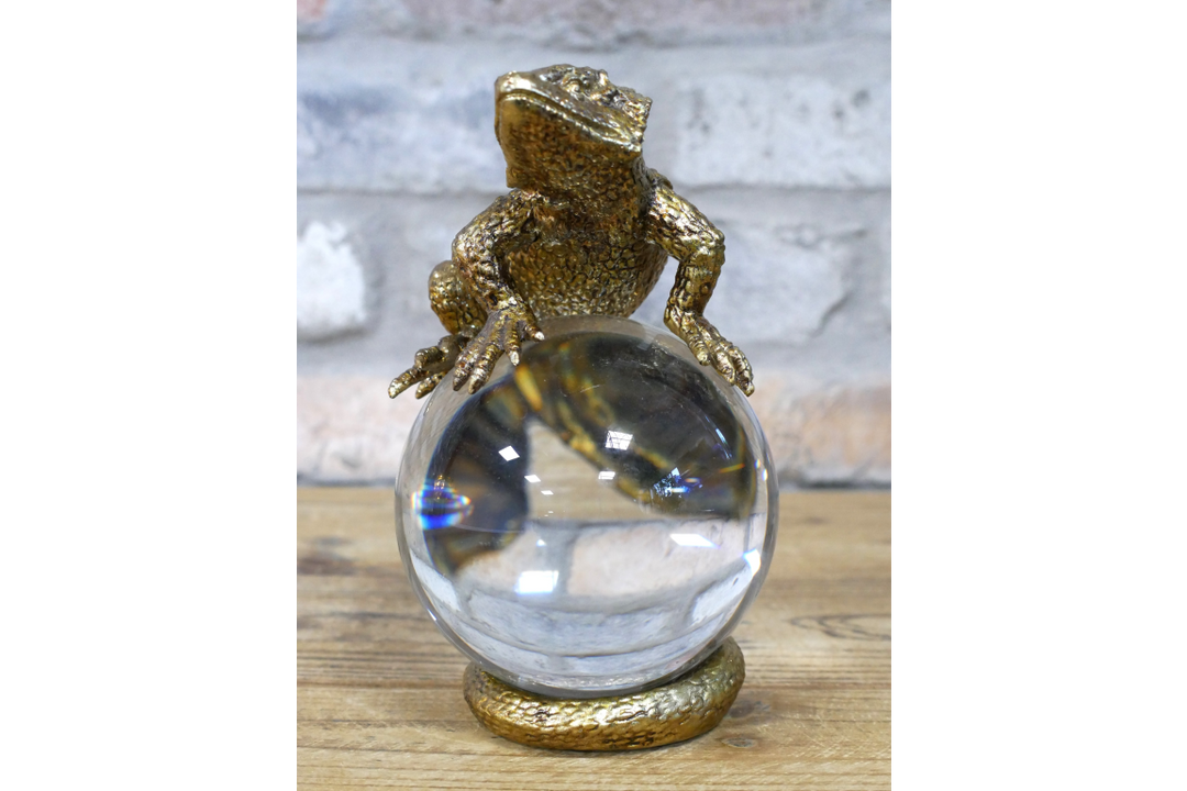 Lizard on Glass Ball Ornament – Decorative Animal Sculpture
