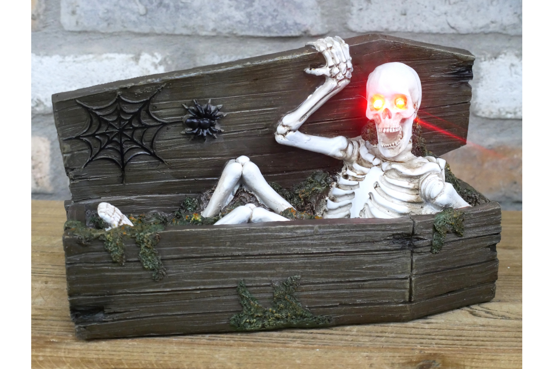 Skeleton in a Coffin Ornament – Gothic Halloween Skeleton Display Décor