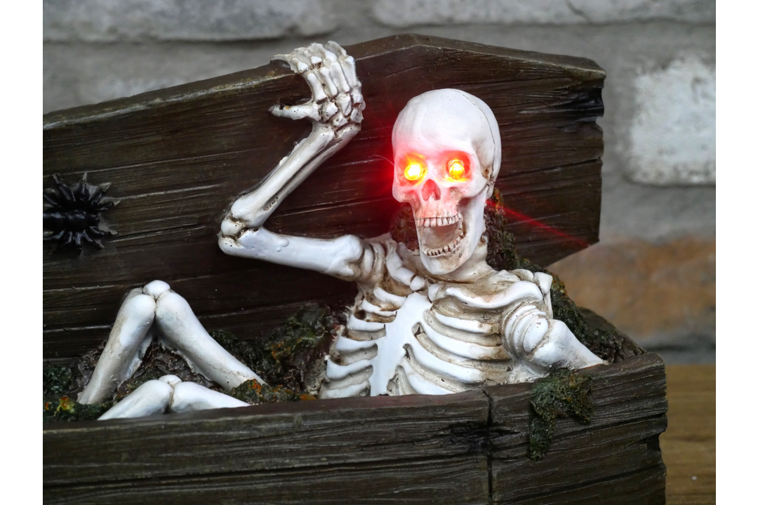 Skeleton in a Coffin Ornament – Gothic Halloween Skeleton Display Décor