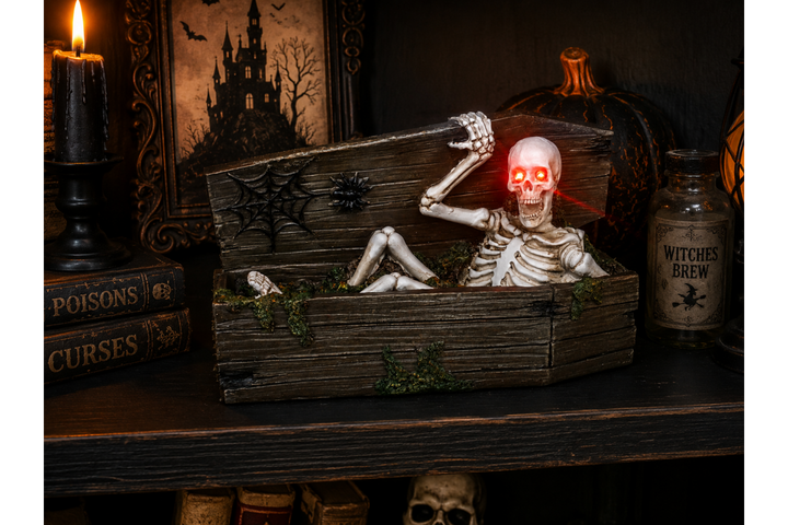 Skeleton in a Coffin Ornament – Gothic Halloween Skeleton Display Décor