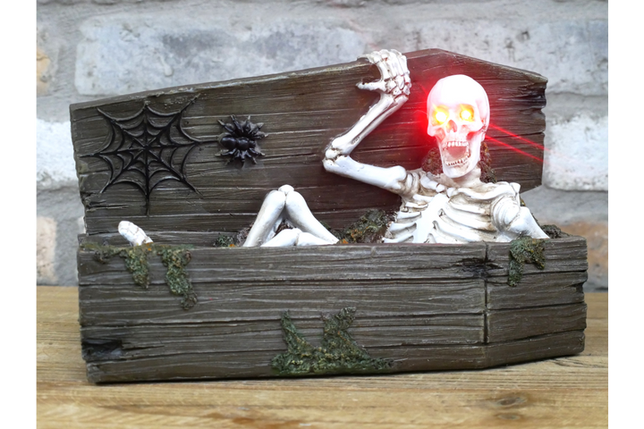 Skeleton in a Coffin Ornament – Gothic Halloween Skeleton Display Décor